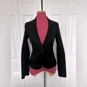 Black Ruched Blazer w/Single Button Closure